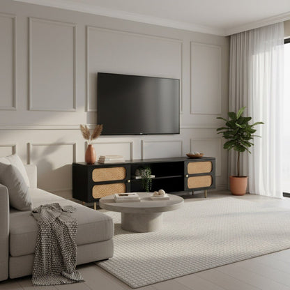 Luna Rattan Tv Unit Black 200cm - Summer Offer - Urban Lifestyle Furniture