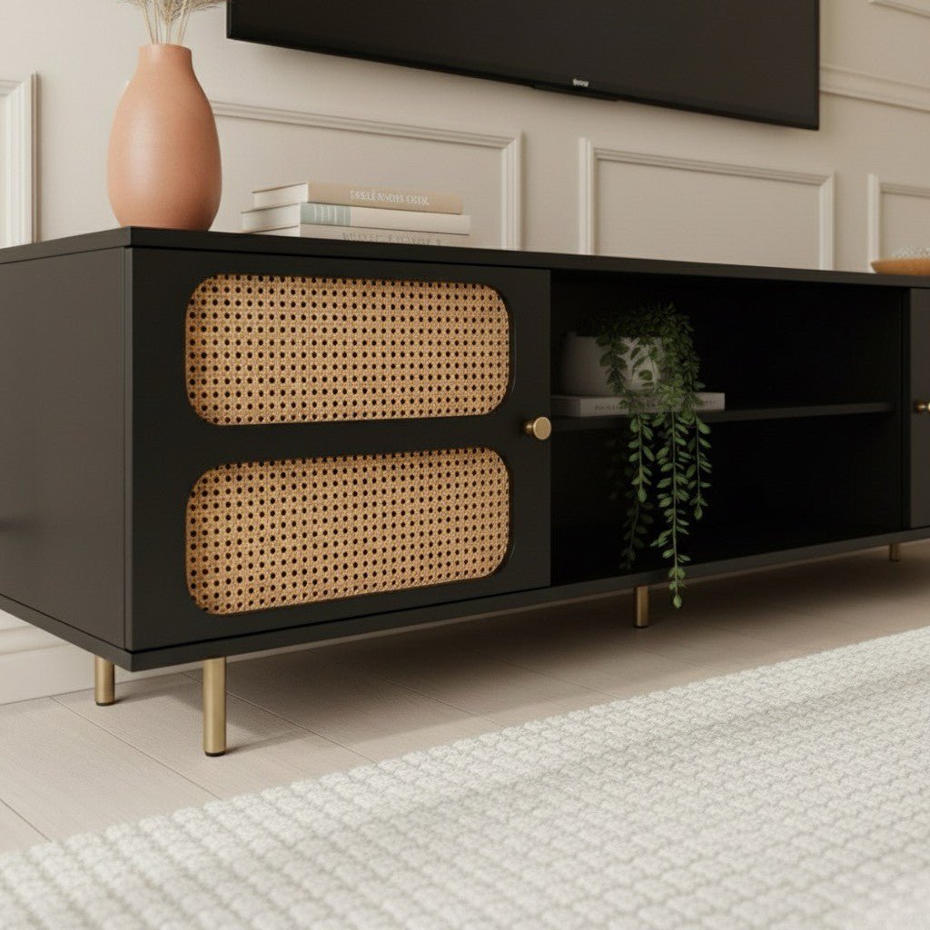 Luna Rattan Tv Unit Black 200cm - Summer Offer - Urban Lifestyle Furniture