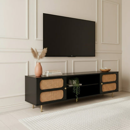 Luna Rattan Tv Unit Black 200cm - Summer Offer - Urban Lifestyle Furniture