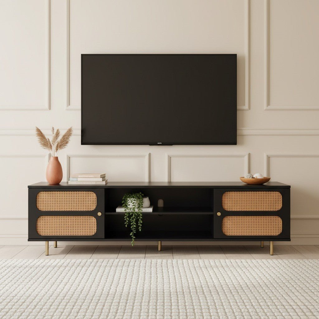 Luna Rattan Tv Unit Black 200cm - Summer Offer - Urban Lifestyle Furniture