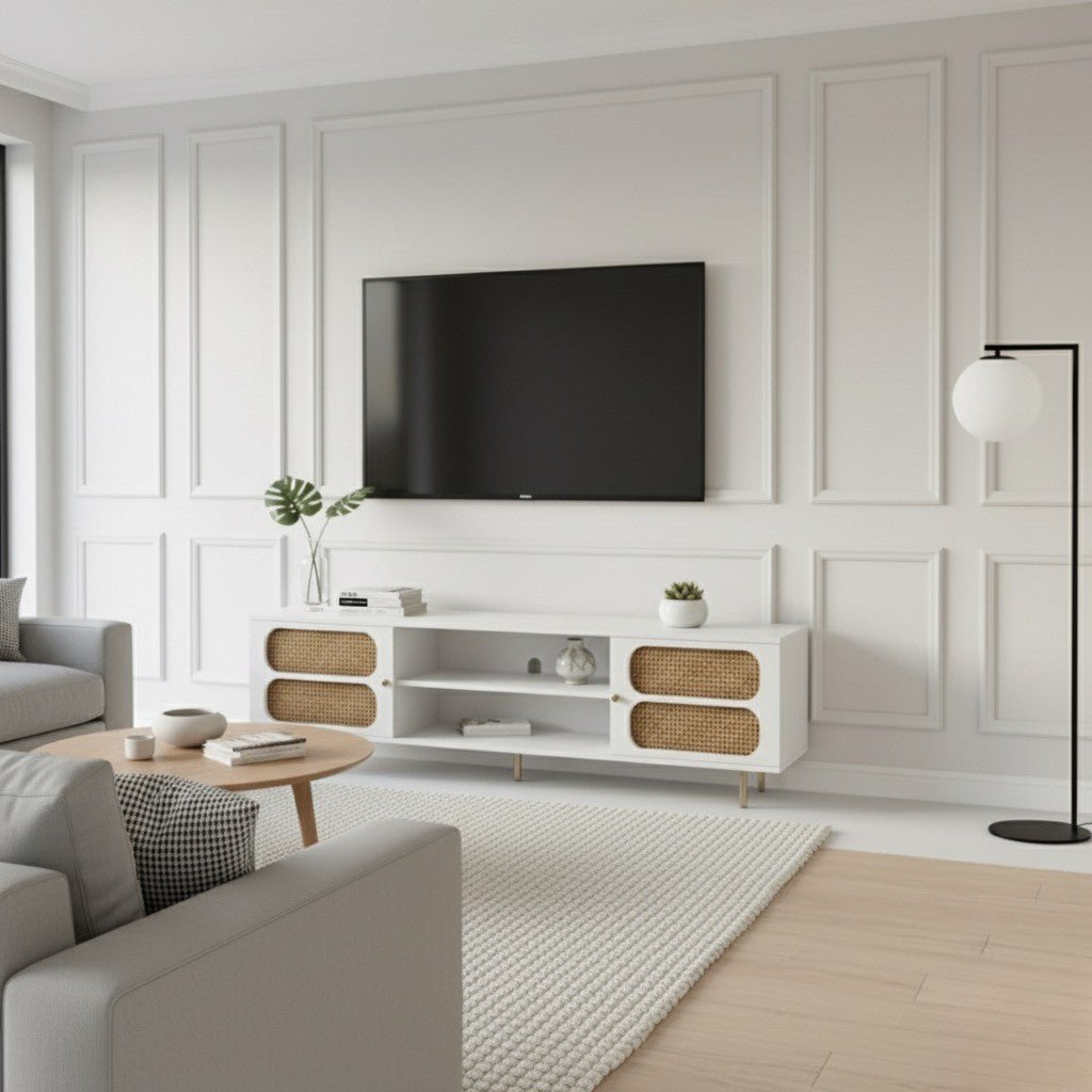 Luna Rattan Tv Unit White 200cm - Summer Offer - Urban Lifestyle Furniture