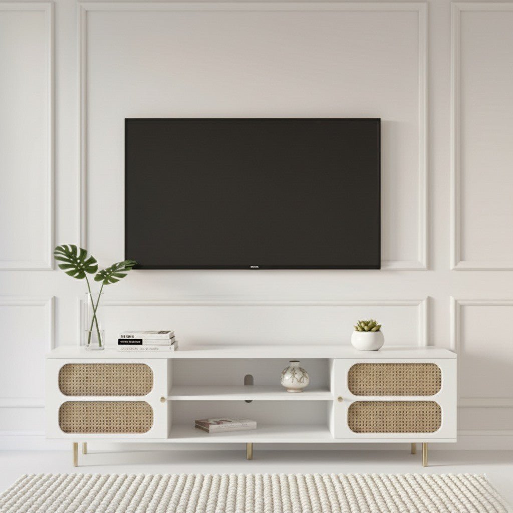 Luna Rattan Tv Unit White 200cm - Summer Offer - Urban Lifestyle Furniture