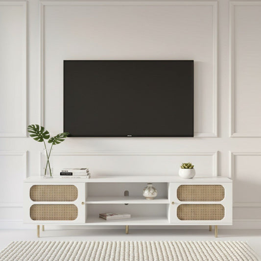 Luna Rattan Tv Unit White 200cm - Summer Offer - Urban Lifestyle Furniture
