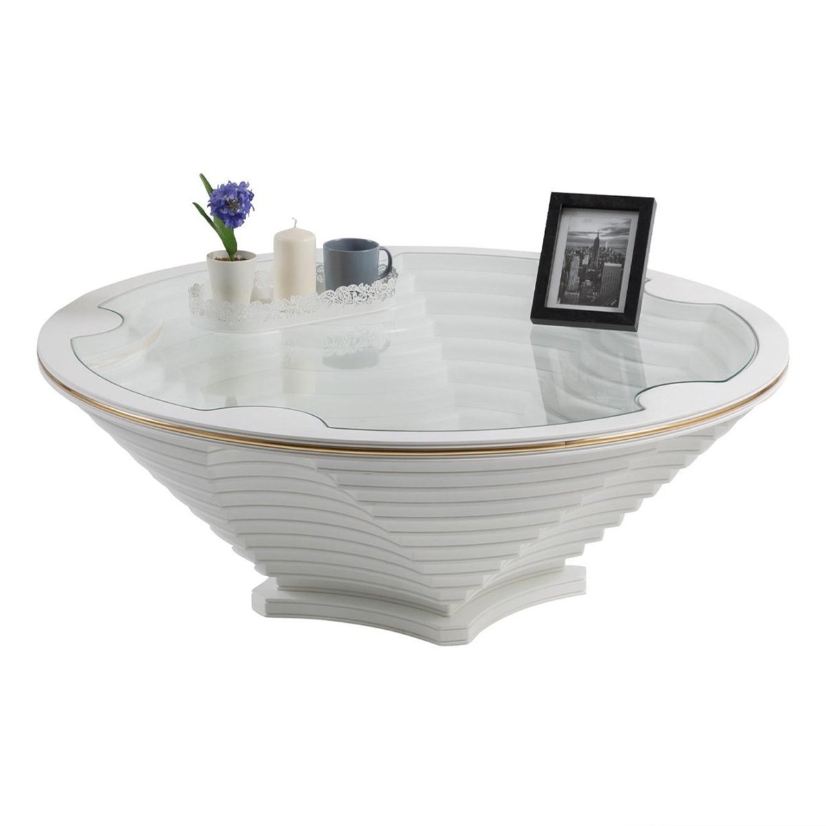 Mahek Glass Top Coffee Table White - Urban Lifestyle General Trading LLC