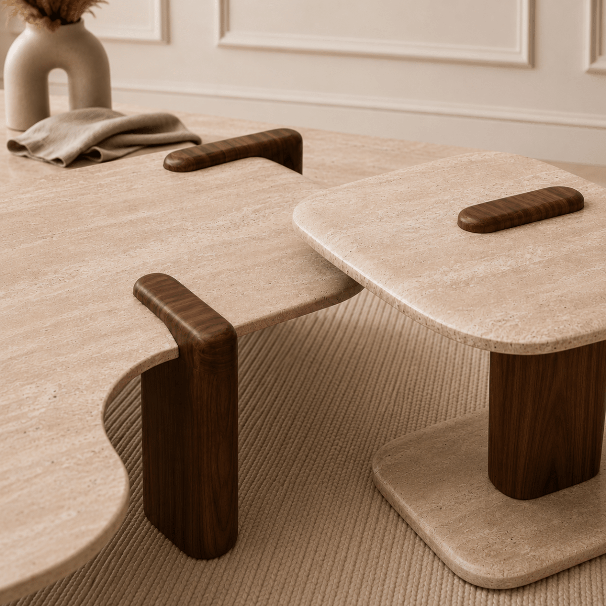 Mondo Coffee Table Set Walnut Travertine - Urban Lifestyle General Trading LLC