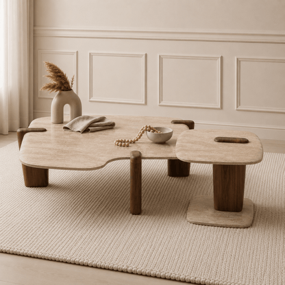Mondo Coffee Table Set Walnut Travertine - Urban Lifestyle General Trading LLC