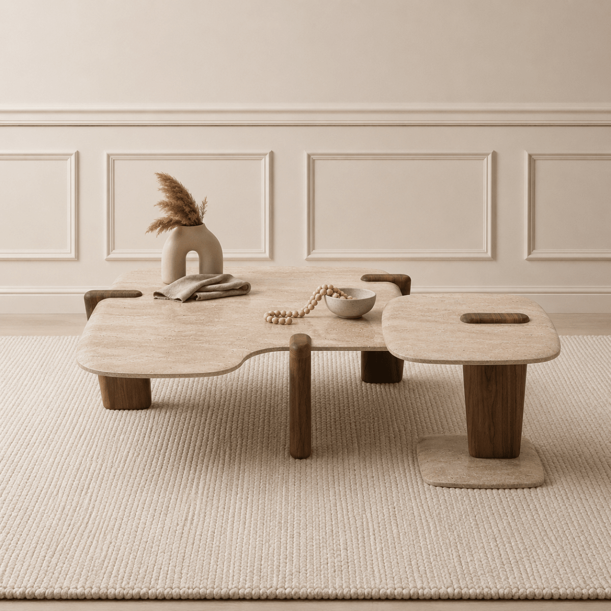 Mondo Coffee Table Set Walnut Travertine - Urban Lifestyle General Trading LLC