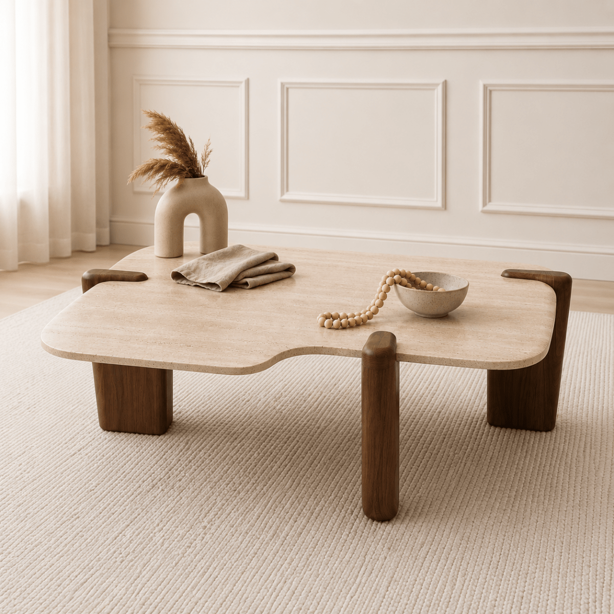 Mondo Coffee Table Set Walnut Travertine - Urban Lifestyle General Trading LLC