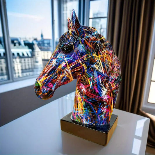 Resin Horse Head Figurine Graffiti - Urban Lifestyle Furniture Trading LLC