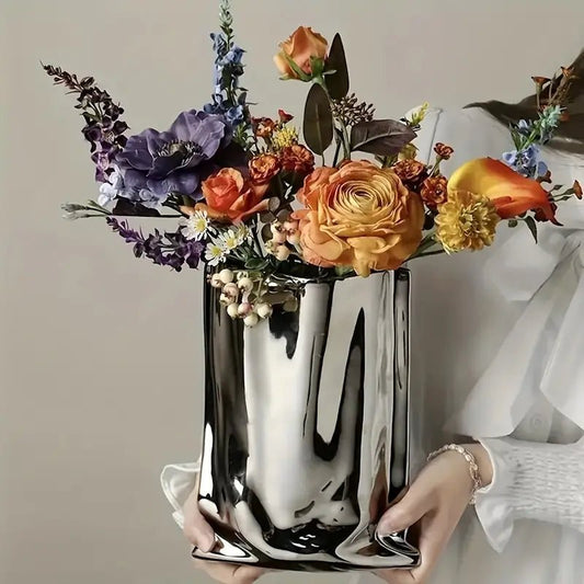 Silver Ceramic Flower Vase - Urban Lifestyle Furniture Trading LLC