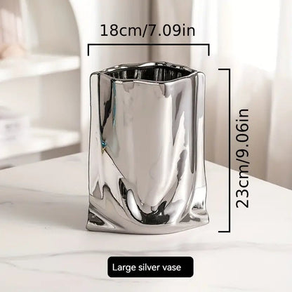 Silver Ceramic Flower Vase - Urban Lifestyle Furniture Trading LLC