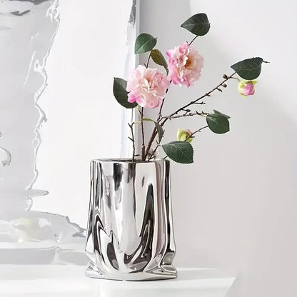 Silver Ceramic Flower Vase - Urban Lifestyle Furniture Trading LLC