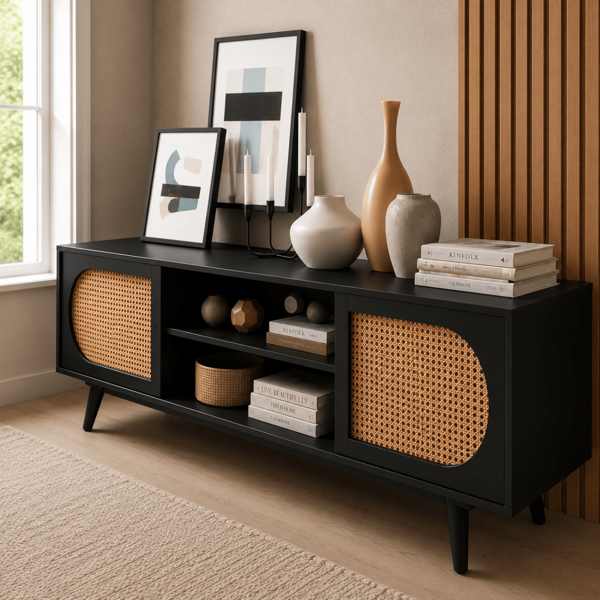 Sura Rattan Tv Unit Black 200cm - Urban Lifestyle