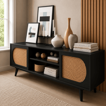Sura Rattan Tv Unit Black 200cm - Urban Lifestyle