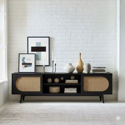 Sura Rattan Tv Unit Black 200cm - Urban Lifestyle Furniture