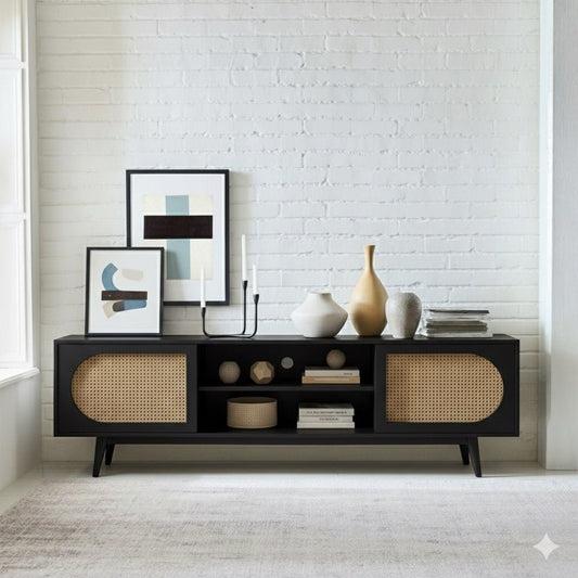Sura Rattan Tv Unit Black 200cm - Urban Lifestyle Furniture