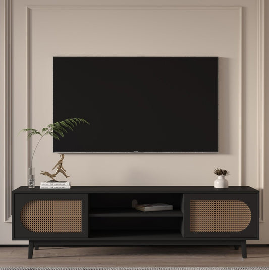 Sura Rattan Tv Unit Black 200cm - Urban Lifestyle Furniture Trading LLC