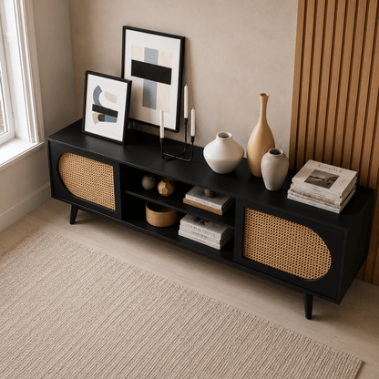 Sura Rattan Tv Unit Black 200cm - Urban Lifestyle