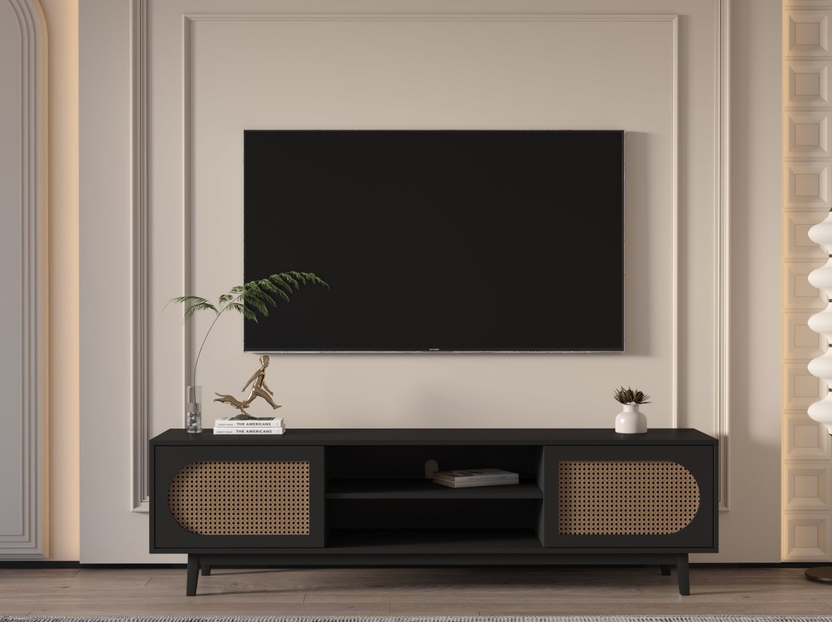 Sura Rattan Tv Unit Black 200cm - Urban Lifestyle Furniture Trading LLC