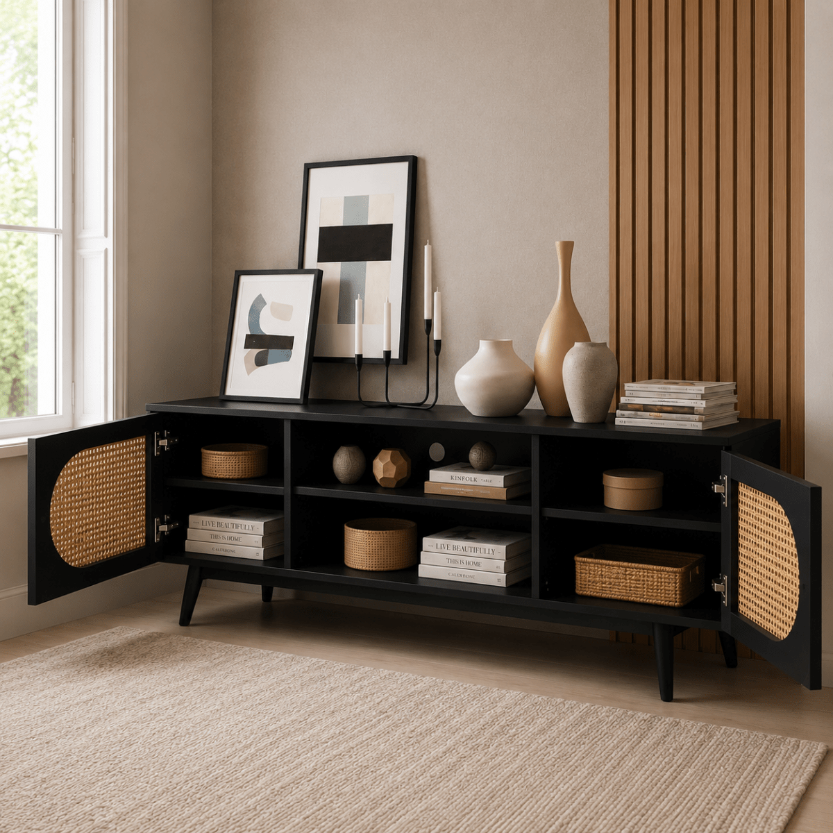 Sura Rattan Tv Unit Black 200cm - Urban Lifestyle