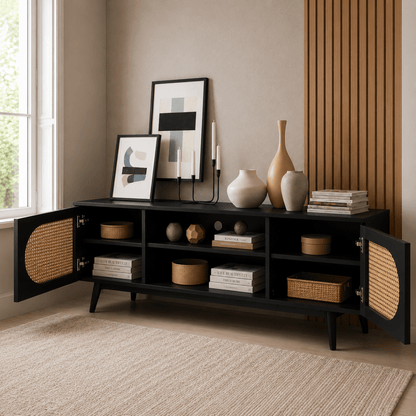 Sura Rattan Tv Unit Black 200cm - Urban Lifestyle