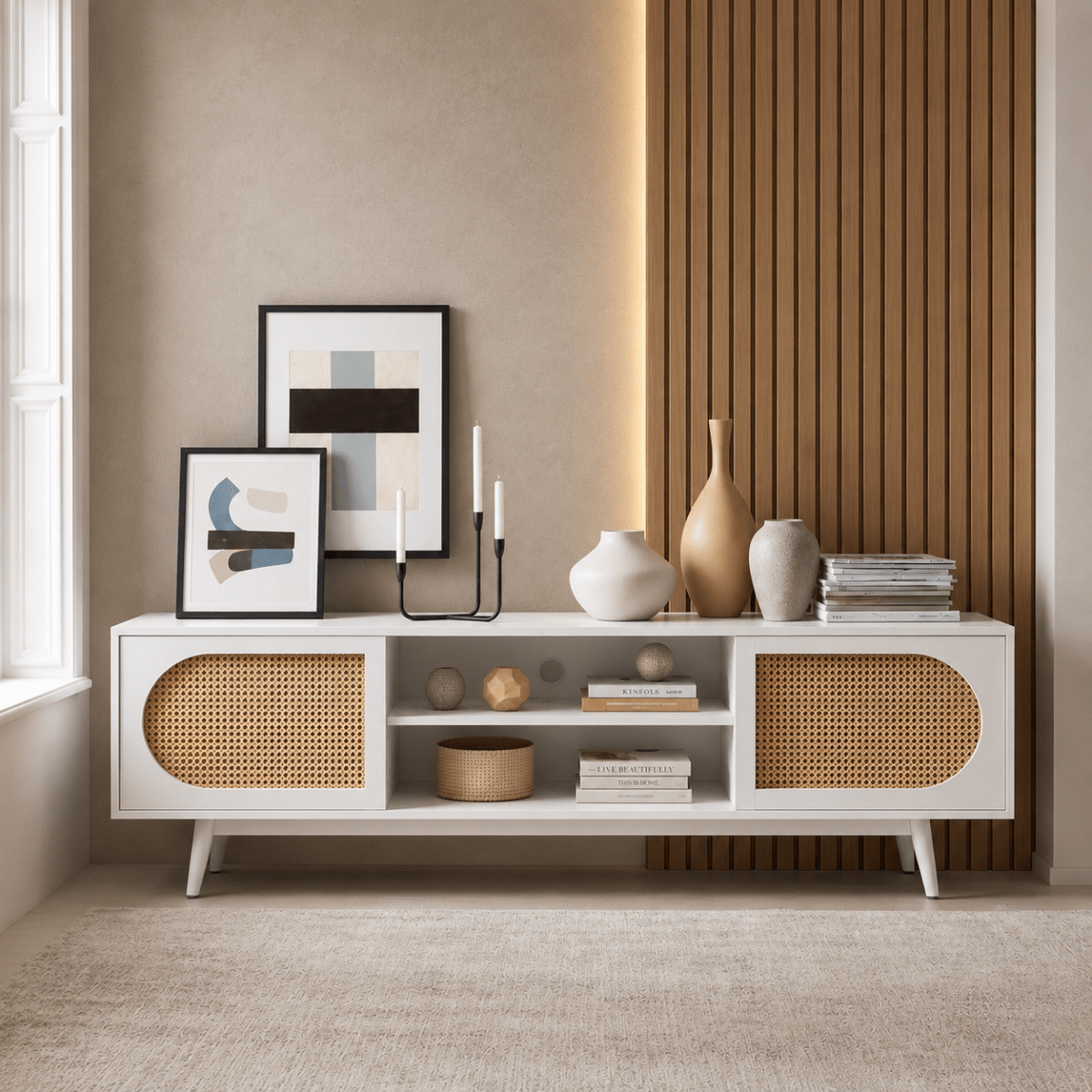 Sura Rattan Tv Unit White 200cm - Urban Lifestyle