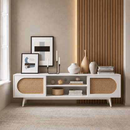 Sura Rattan Tv Unit White 200cm - Urban Lifestyle