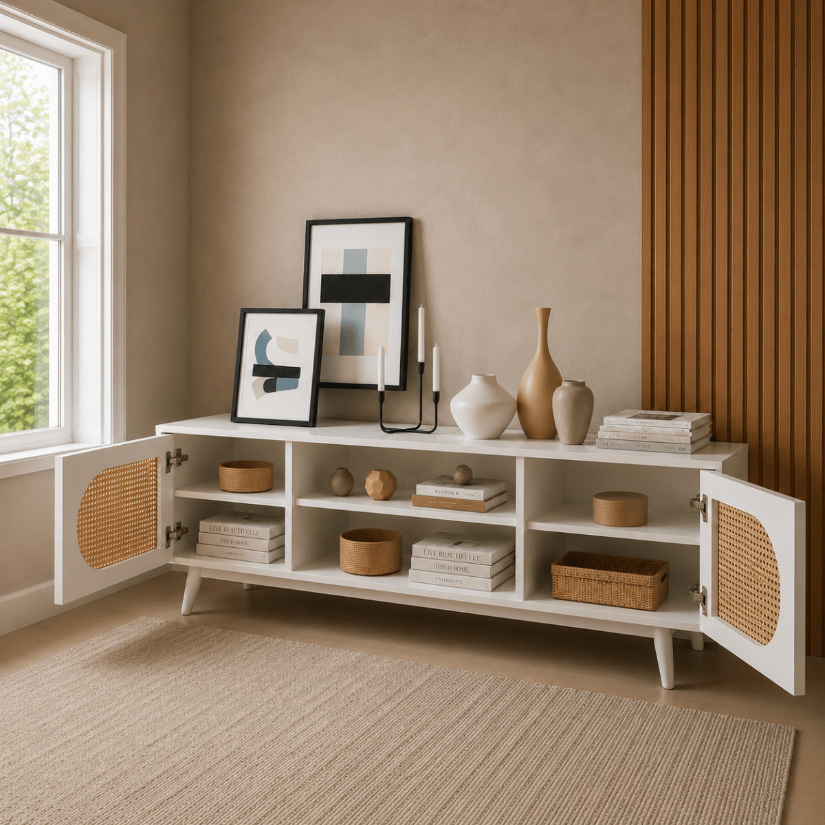 Sura Rattan Tv Unit White 200cm - Urban Lifestyle