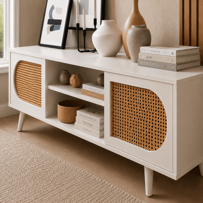 Sura Rattan Tv Unit White 200cm - Urban Lifestyle