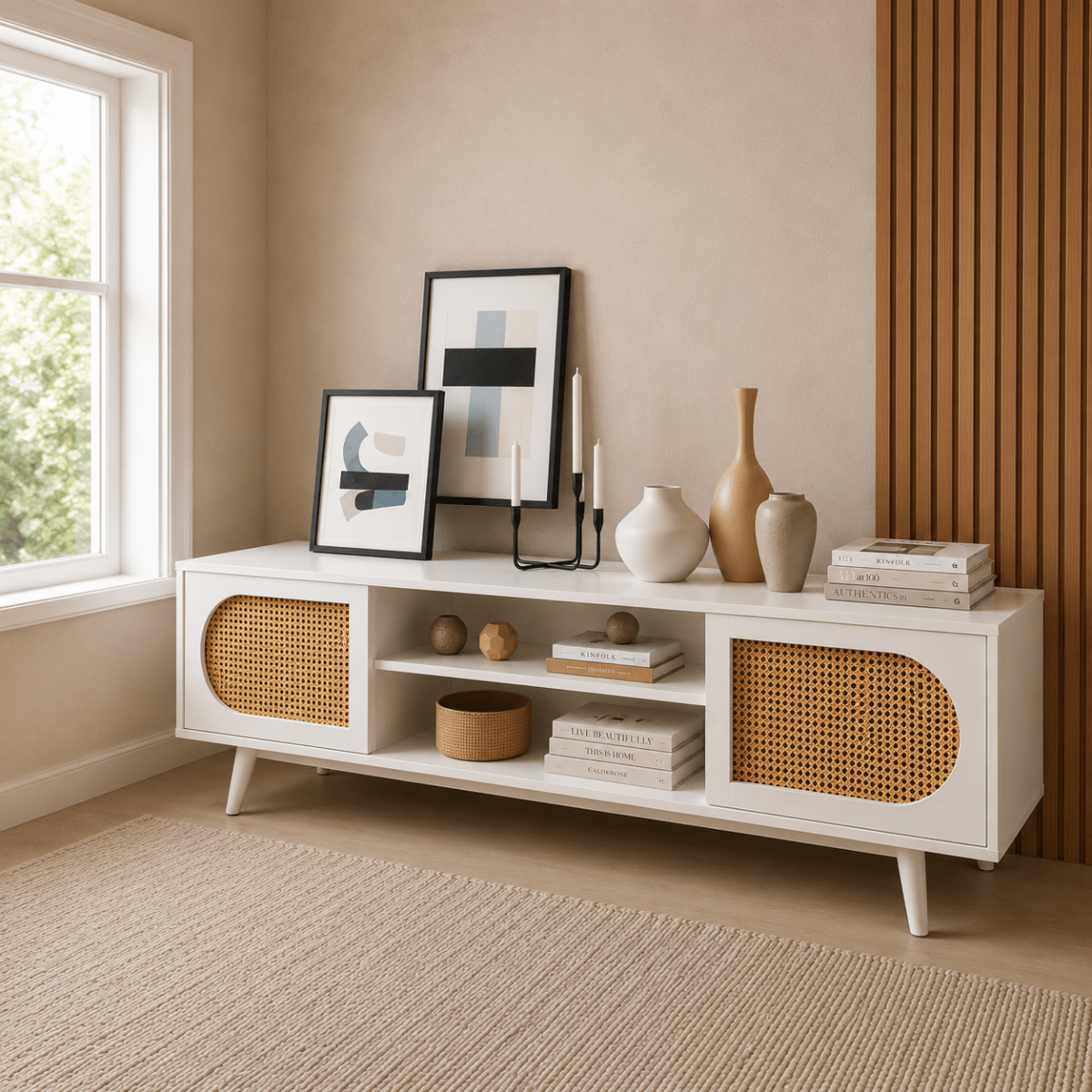 Sura Rattan Tv Unit White 200cm - Urban Lifestyle