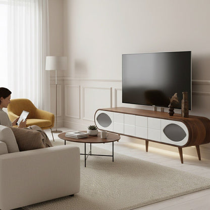 Trench Tv unit Walnut Cream 200cm - Urban Lifestyle Furniture