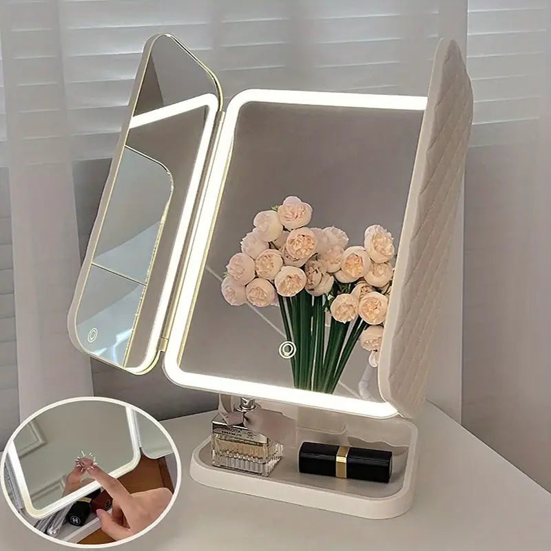 Tri - Fold Makeup Vanity Mirror With Lights - Urban Lifestyle Furniture Trading LLC