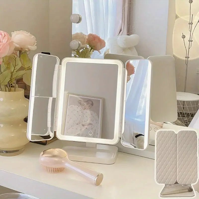 Tri - Fold Makeup Vanity Mirror With Lights - Urban Lifestyle Furniture Trading LLC