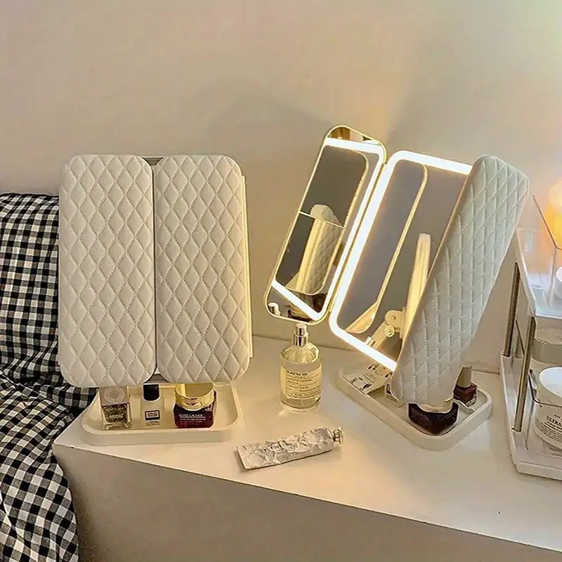 Tri - Fold Makeup Vanity Mirror With Lights - Urban Lifestyle Furniture Trading LLC