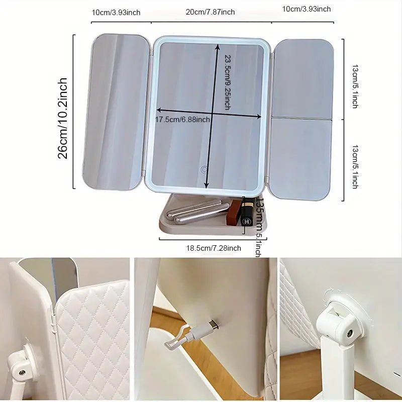Tri - Fold Makeup Vanity Mirror With Lights - Urban Lifestyle Furniture Trading LLC