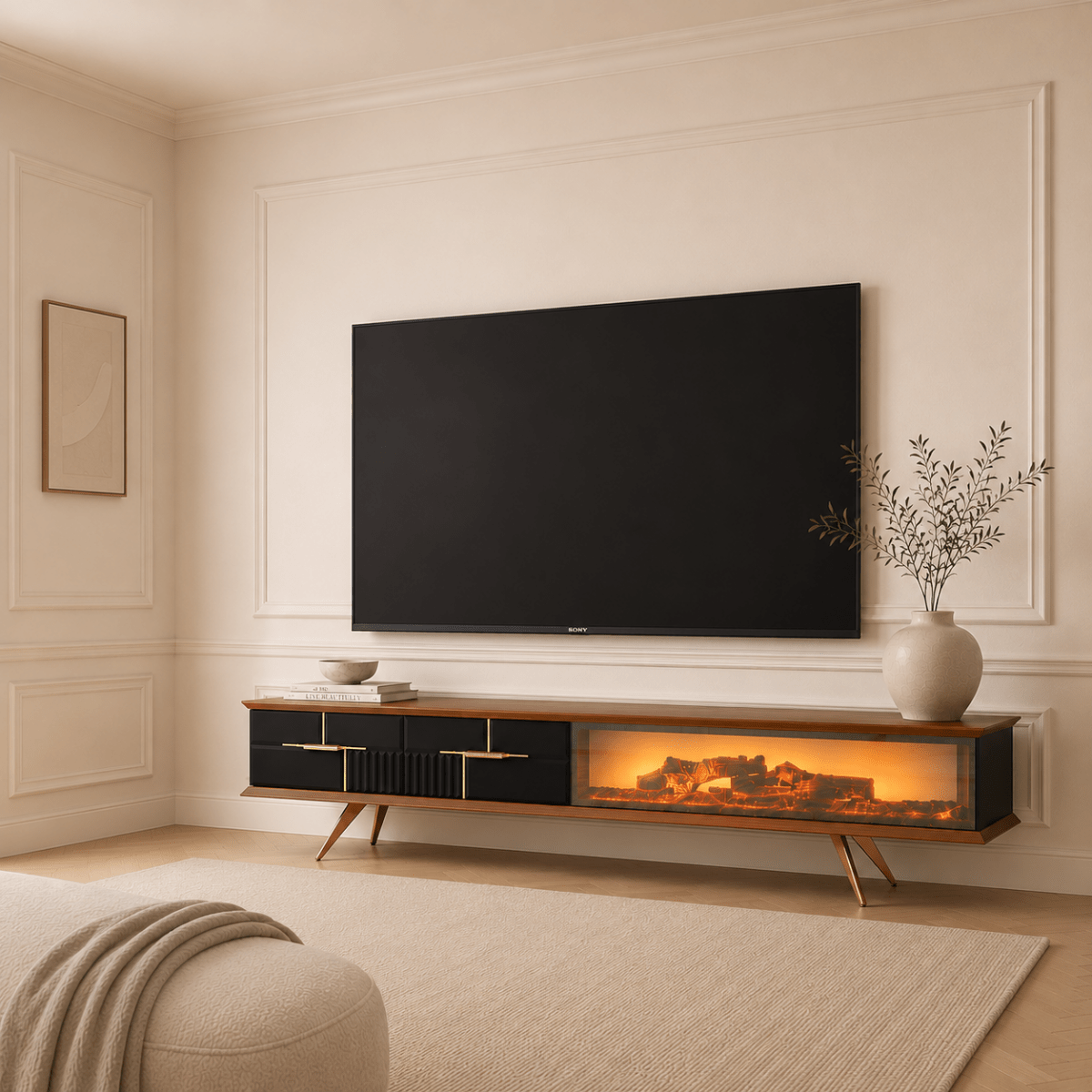 Tribe Wooden Fire Tv Unit Black 200cm - Urban Lifestyle General Trading LLC