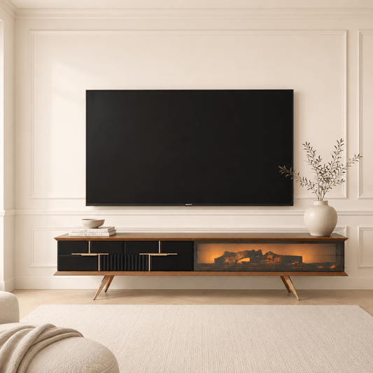 Tribe Wooden Fire Tv Unit Black 200cm - Urban Lifestyle General Trading LLC