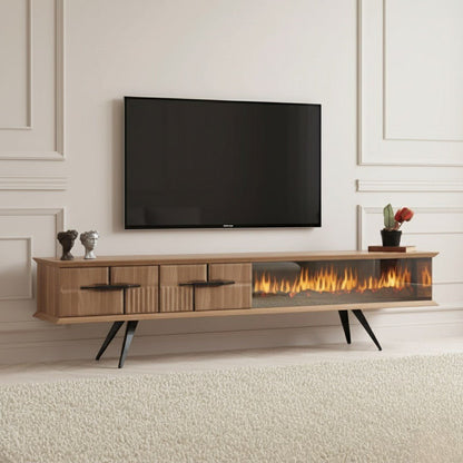 Tribe Wooden Fire Tv Unit Walnut 200cm - Urban Lifestyle Furniture