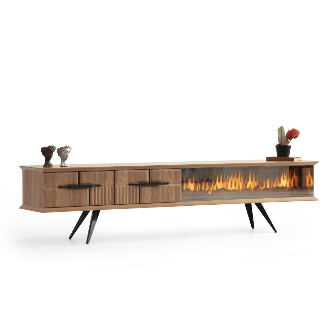 Tribe Wooden Fire Tv Unit Walnut 200cm - Urban Lifestyle Furniture