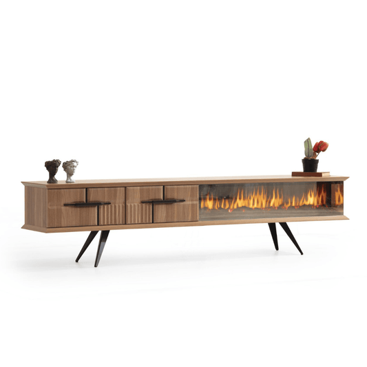 Tribe Wooden Fire Tv Unit Walnut 200cm - Urban Lifestyle Furniture