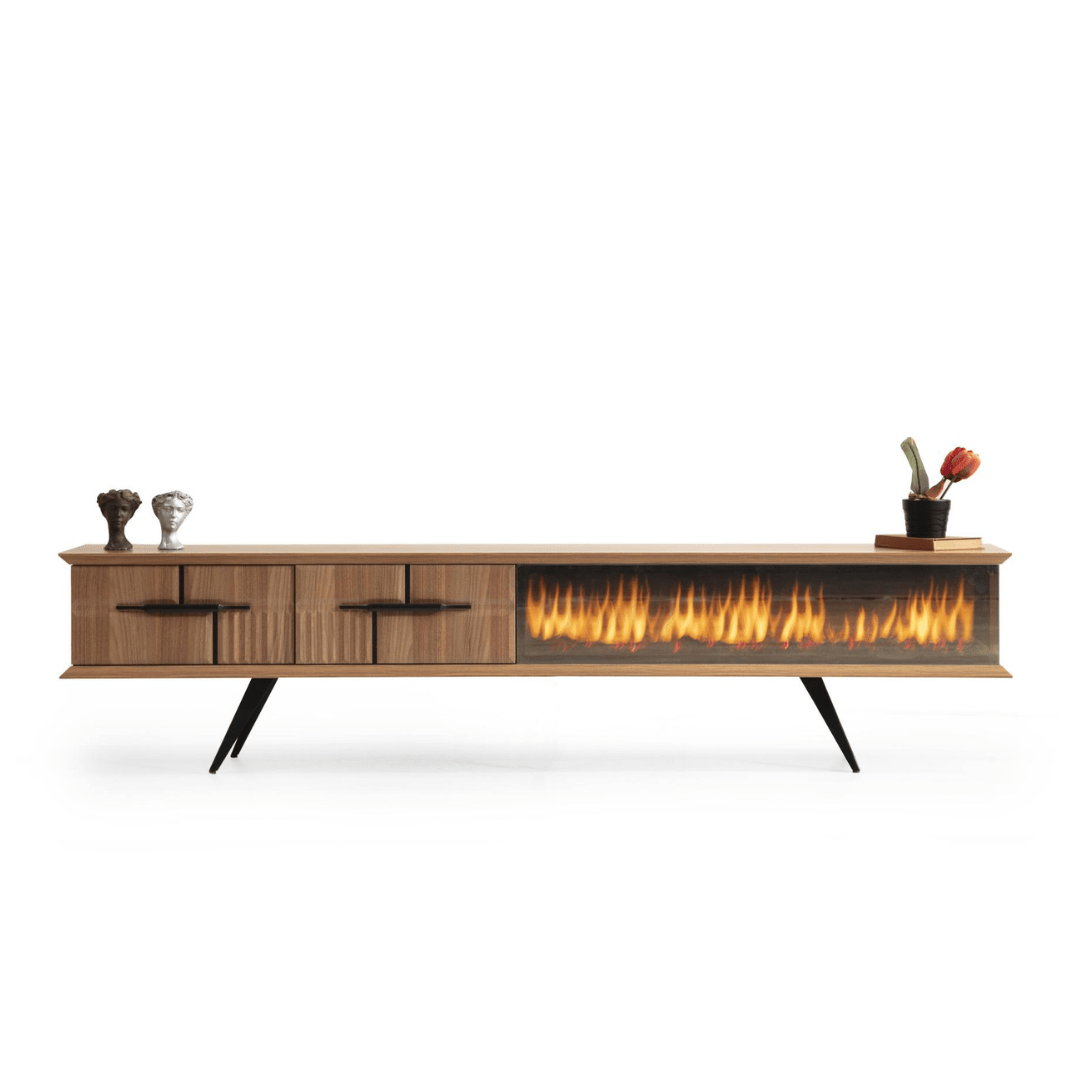 Tribe Wooden Fire Tv Unit Walnut 200cm - Urban Lifestyle Furniture