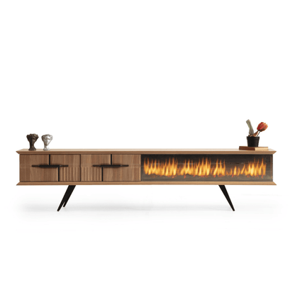 Tribe Wooden Fire Tv Unit Walnut 200cm - Urban Lifestyle Furniture