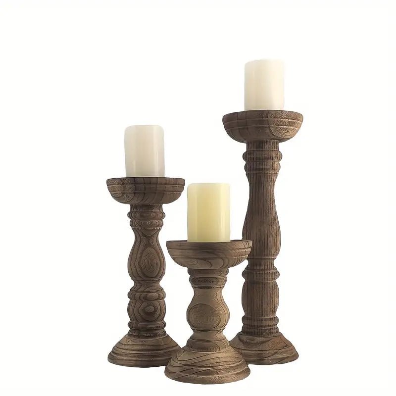 Wooden Candle Holders for Pillar Candles Set of 3 - Urban Lifestyle Furniture