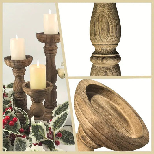 Wooden Candle Holders for Pillar Candles Set of 3 - Urban Lifestyle Furniture