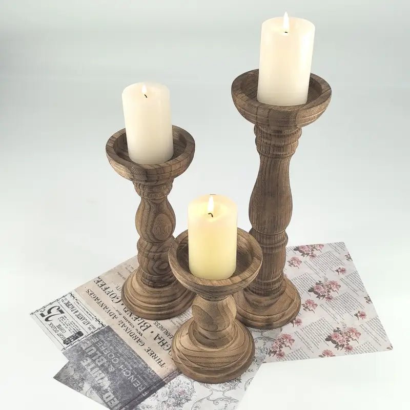 Wooden Candle Holders for Pillar Candles Set of 3 - Urban Lifestyle Furniture