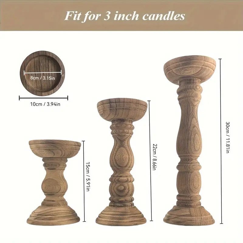 Wooden Candle Holders for Pillar Candles Set of 3 - Urban Lifestyle Furniture