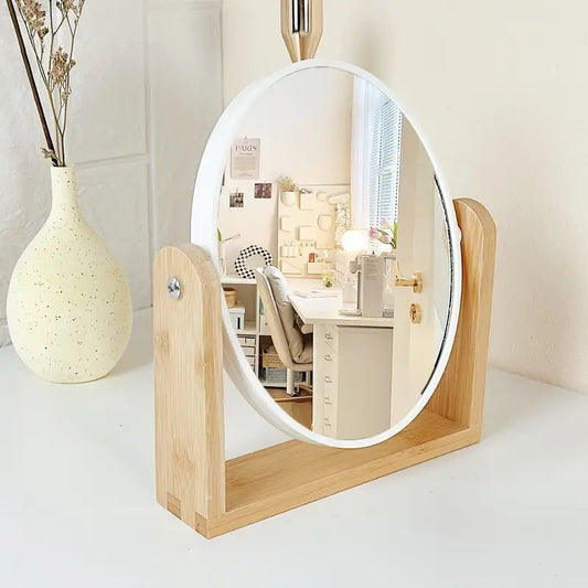 Wooden Frame Double - sided Makeup Mirror With Magnification - Urban Lifestyle Furniture Trading LLC