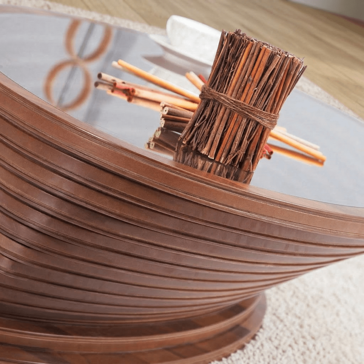 Zaina Glass Top Coffee Table Walnut - Urban Lifestyle General Trading LLC