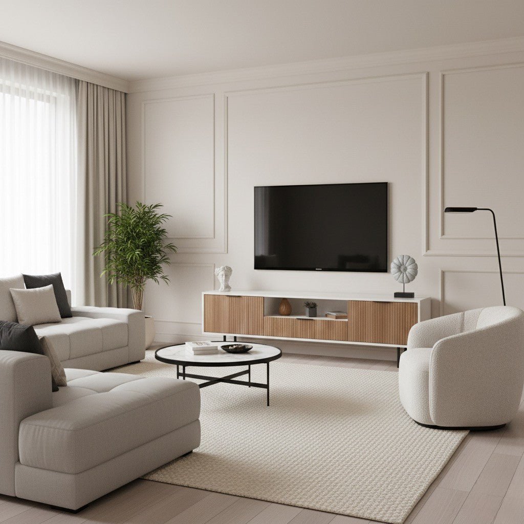 Zara Tv Unit Cream Walnut 200cm - Urban Lifestyle Furniture