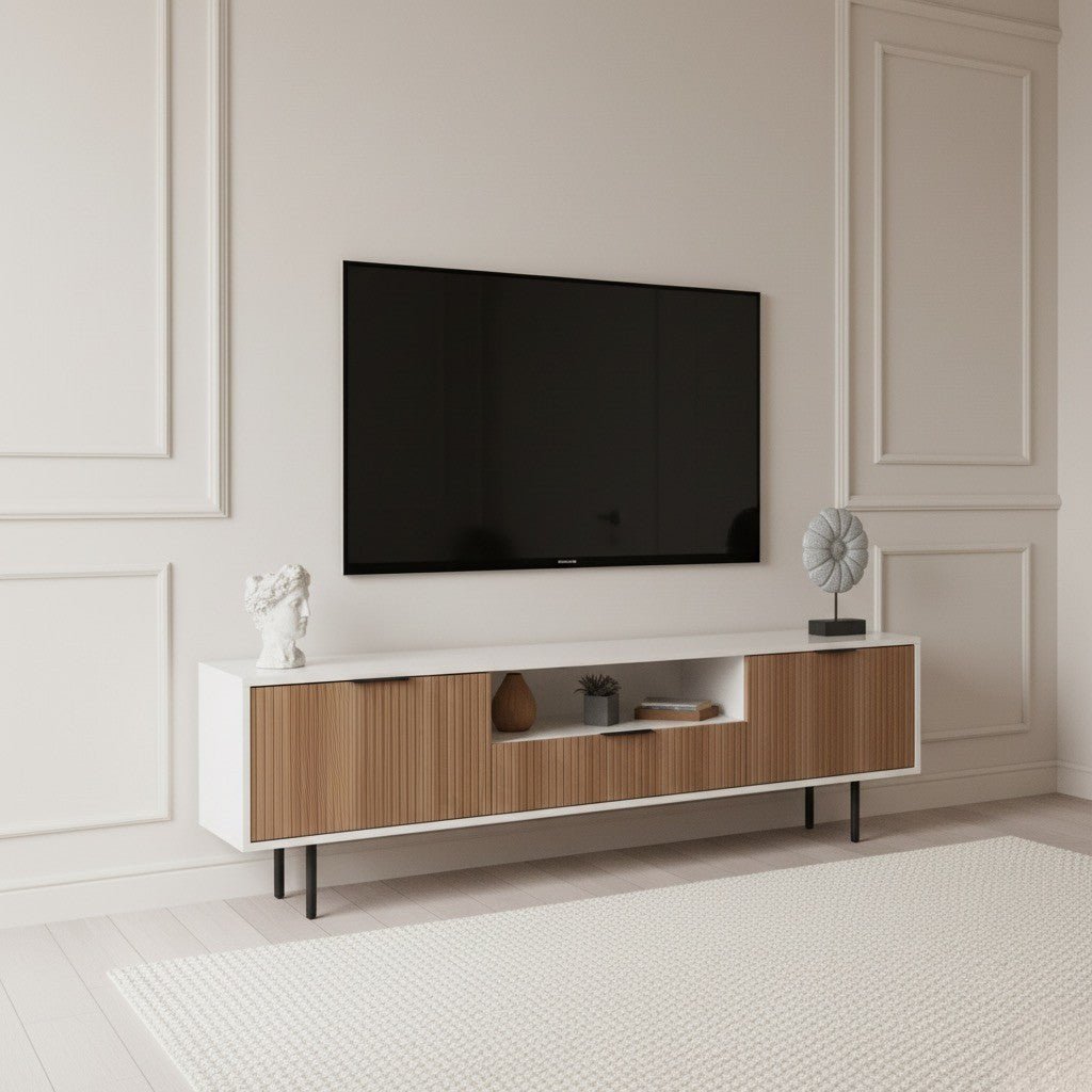 Zara Tv Unit Cream Walnut 200cm - Urban Lifestyle Furniture
